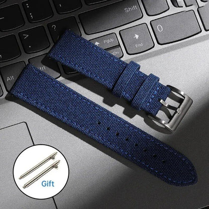 Quick Release Watch Strap for Men and Women, Nylon and Leather Band, Universal Military Fabric Leather Wristband, Army Sport Bracelet, 20mm/22mm Band Color: mm; Ships from: Parallel Import