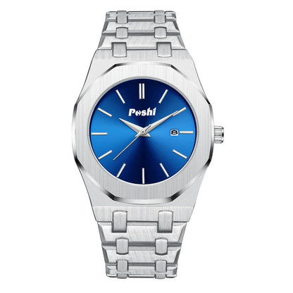 Posey Quartz Men's Watch with Simple Dial, Date Display, Stainless Steel Strap, Business, Fashion, Luxury, Original, Parallel Import