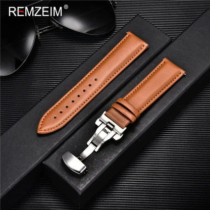 Casual Business Leather Watch Band, 18mm, 20mm, 22mm, 24mm Strap, Stainless Steel Butterfly Buckle, Watch Accessory, Wristband, Band Color: mm, Parallel Import