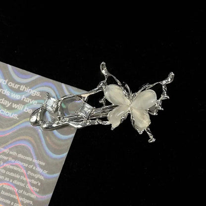 1/4 pc Y2K Irregular Liquid Metal Hairpin Butterfly Zirconia Hair Clip for Women, Stylish Silver Bang Clip, Hair Accessory, Color: Parallel Import