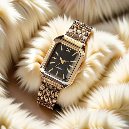 Women's Fashion Watch, Gold Stainless Steel Strap, Luxury Quartz Movement, Roman Numeral Dial, Color: Parallel Import