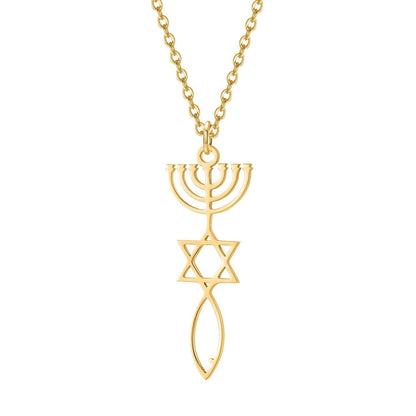 Custom Messianic Seal Menorah Necklace - Spiritual and Religious Jewelry for Women, Stainless Steel Star of David Pendant, Main Stone Color: Customizable; Parallel Import