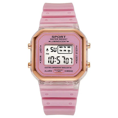 Fashion Brand Student-Friendly Transparent Electronic Watch, Candy Color LED, Women's Sports, Waterproof, Gift, Parallel Import