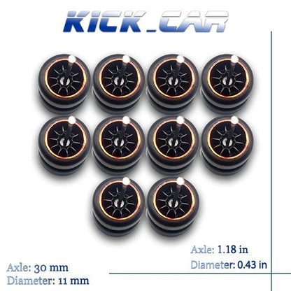 1/64 Scale 10-Spoke Wheel Set with Fixed Rubber Tires for Diecast Model Cars, Hot Wheels Modification Parts (5 Sets for 5 Cars), Color: MMW, Parallel Import