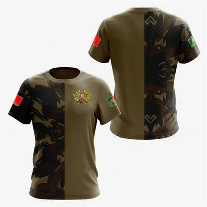 3D Printed Portuguese Flag T-Shirt with Portuguese Emblem and Spiritual Totem, Men's Short Sleeve Cool T-Shirt, Streetwear, Size: Parallel Import