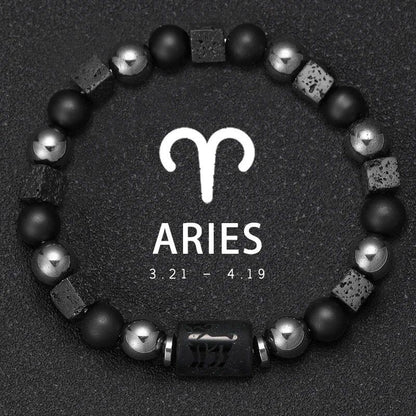 12 Zodiac Signs Bracelet with Natural Stones, Capricorn, Virgo, Leo, and Libra, for Men and Women, Couples, Friends, and Couples; Jewelry Gift; Length: 18-19cm, Parallel Import