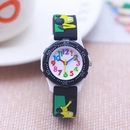 New Stylish Kids' Cool 3D Excavator Character Silicone Watch for Boys and Girls, Ages 3 and Up, Birthday Gift, Parallel Import
