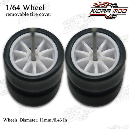 1/64 Scale RLC Premium Wheels with Rubber Slick Tires, 10-Spoke, 11mm Diameter, for Hot Wheels Model Cars (1 Set), Parallel Import