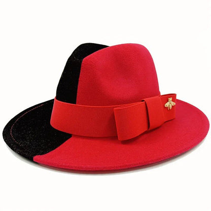 Winter Bowtie Fedora Hat with Textured Surface, Flat Top, and Elastic Band. Red. Men's and Women's Jazz Hat. Sizes: 56-58cm. Ships from: Parallel Import.