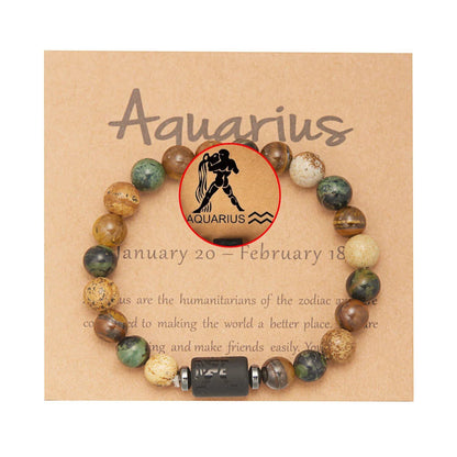 Natural Tiger Eye Beads 12 Zodiac Sign Bracelet for Men and Women, featuring Aries, Taurus, and Virgo. Metal Color: BR23Y0501 - Parallel Import
