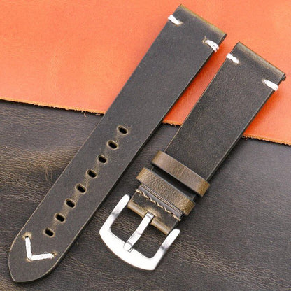 Genuine Oil Wax Leather Watch Band, Handcrafted Cowhide Leather Strap for Men and Women, 18mm, 20mm, 22mm, 24mm, Quick Release, Vintage Belt, Accessory, Band Color: mm, Parallel Import