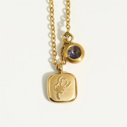 Titanium steel classic necklace with December birthstone pendant and 12 zodiac signs high collar neck chain, 18K gold infurness, 40cm length; Metal Color: ; Ships from: Parallel import