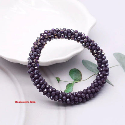 New Hair Accessory: Glass Bead Bracelet &amp; Hair Tie, Elastic Hair Rope, Simple Scrunch, Ponytail Headdress, Women's Bracelet, 18cm Long; Metal Color, Parallel Import