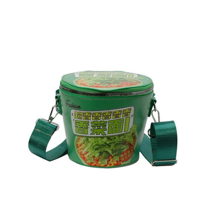 Instant Noodle Shoulder Bag, Crossbody Bag, Solid Color, Reusable Bucket Bag, Large Capacity, Zippered, Shoulder Bag, Parallel Import