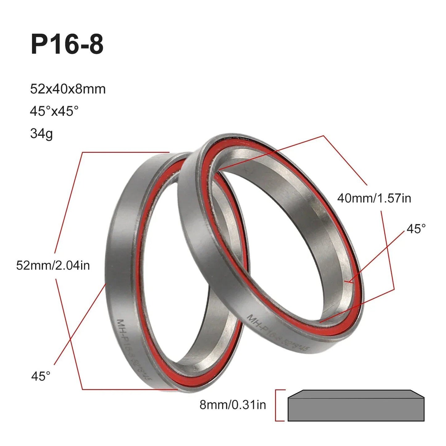 1/8" 45/36 Degree Bicycle Headset Bearings, 38/39/41/44/49/52mm, MTB Steering Bearing Repair Parts, Parallel Import