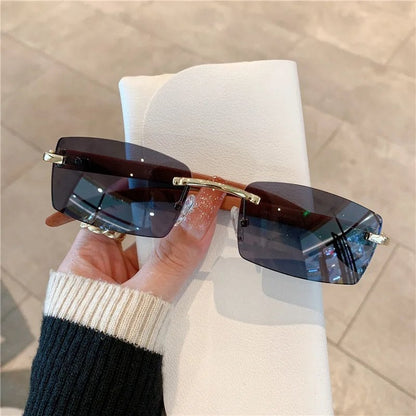 Men's and Women's Frameless Imitation Wood Grain Mirrored Leg Sunglasses, Fashionable, Parallel Import