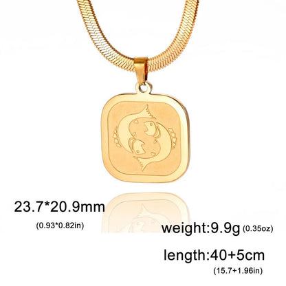 Women's 12 Zodiac Signs Necklace, Stainless Steel, Horoscope, Zodiac Pendant, Medallion, Snake Chain, Birthday Jewelry, "My Shape," 50cm Long; Metal Color: Parallel Import