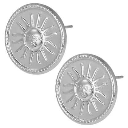 1/2 Pair Ancient Egyptian Sacred Sun Totem Stainless Steel Earrings, Fade-Resistant, Unisex Accessories with Earplugs, Metal Color, Parallel Import