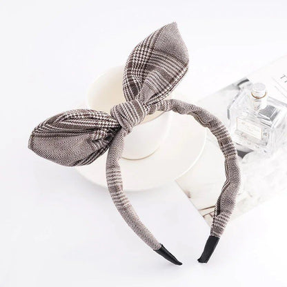Bunny Ear Striped Print Hair Hoop Band, Wide Hairband with Ribbon for Girls, Hair Accessory, Headpiece, Parallel Import