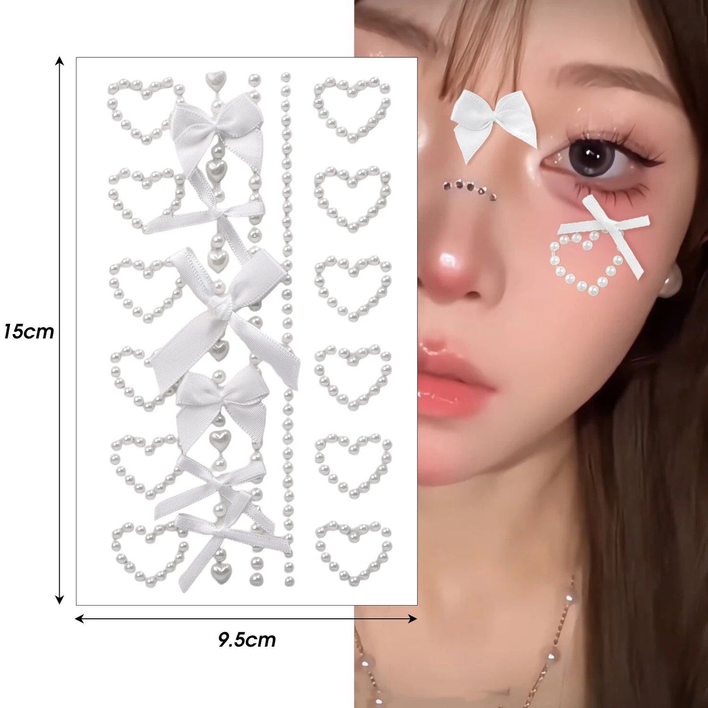 1/6 Piece Pink Ribbon Bow Sparkly Craft Face Jewelry Crystal Diamond Tattoo Stickers Cute Adhesive Heart Body Art for Parties (Parallel Import)