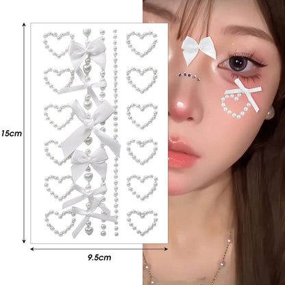 1/6 Piece Pink Ribbon Bow Sparkly Craft Face Jewelry Crystal Diamond Tattoo Stickers Cute Adhesive Heart Body Art for Parties (Parallel Import)