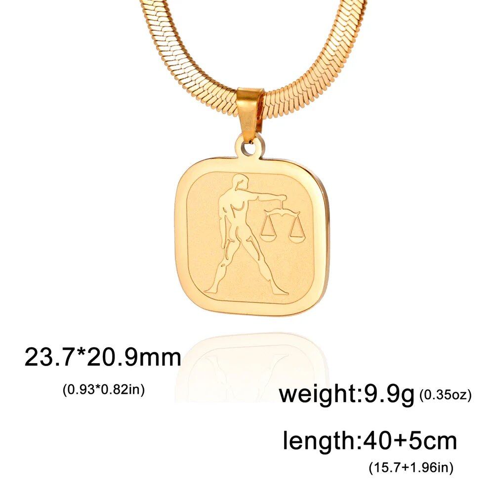 Women's 12 Zodiac Signs Necklace, Stainless Steel, Horoscope, Zodiac Pendant, Medallion, Snake Chain, Birthday Jewelry, "My Shape," 50cm Long; Metal Color: Parallel Import