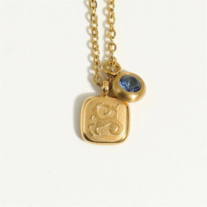 Titanium steel classic necklace with December birthstone pendant and 12 zodiac signs high collar neck chain, 18K gold infurness, 40cm length; Metal Color: ; Ships from: Parallel import