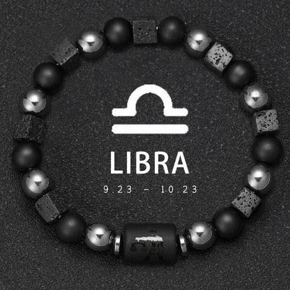 12 Zodiac Signs Bracelet with Natural Stones, Capricorn, Virgo, Leo, and Libra, for Men and Women, Couples, Friends, and Couples; Jewelry Gift; Length: 18-19cm, Parallel Import
