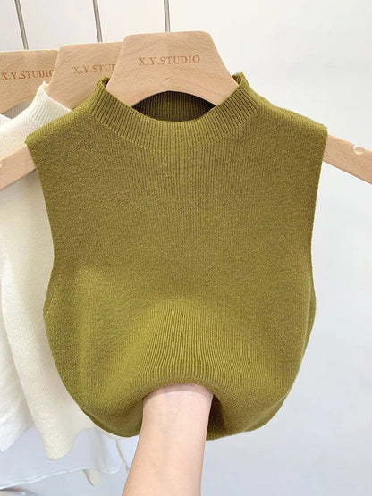 Women's Knit Tank Top, Summer/Autumn, Slim Fit, Short Sleeve/Sleeveless, Solid Color, Spring/Summer/Autumn, Pullover, Size 2025, One Size; Parallel Import