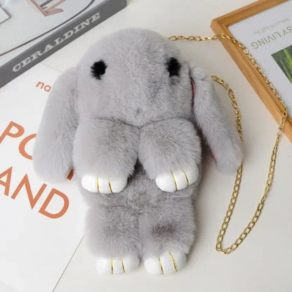 Cute Fluffy Rabbit Pom Pom Chain Bag for Women, Cartoon Rabbit Sling Bag, Plush Bunny Shoulder Backpack, Birthday Gift for Girls, Parallel Import