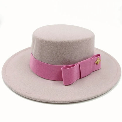 Winter Bowtie Fedora Hat with Textured Surface, Flat Top, and Elastic Band. Red. Men's and Women's Jazz Hat. Sizes: 56-58cm. Ships from: Parallel Import.