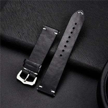 Retro-style genuine leather, oil-waxed finish, aged look, cowhide luxury business watch band, 18, 20, 22, 24mm, Band Color: mm, Parallel Import