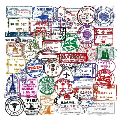 10/30/50 Sheets of Cool Transparent Postmark Stickers, World Travel Decals, DIY PVC Waterproof Stickers for Skateboards, Refrigerators, Guitars, and Suitcases, Parallel Import