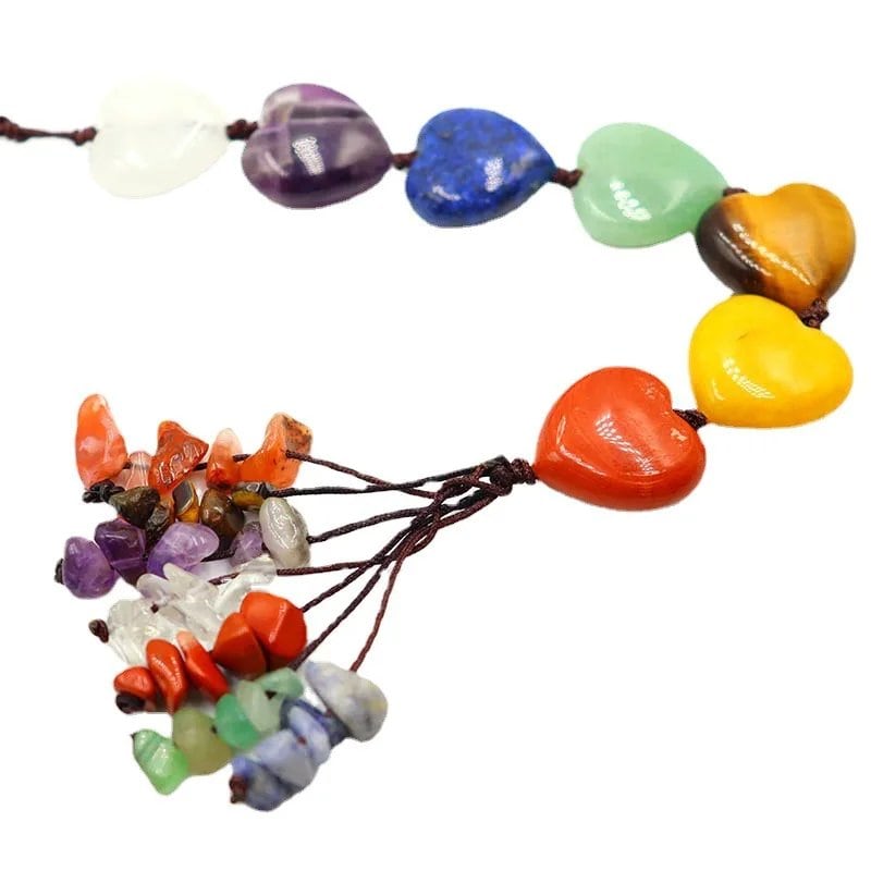 7 Chakra Natural Stone Handmade Hanging Ornament with Colorful Crystal Tassels, Yoga Meditation Pendant for Wall, Window, Car, and Interior Decoration (Parallel Import)