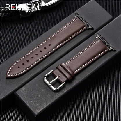 Men's Leather Business Strap for Apple Watch, Compatible with iWatch 10/9/8/7/6/5/SE/Ultra/4/3/2 (46/45/44/42/40/41/49/38mm), Band Color: mm, Parallel Import