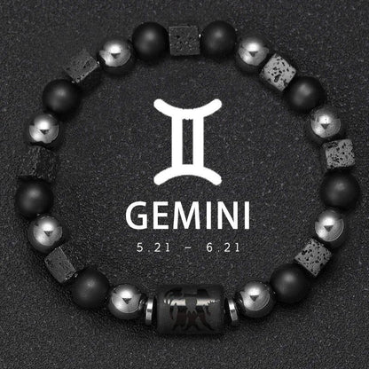 12 Zodiac Signs Bracelet with Natural Stones, Capricorn, Virgo, Leo, and Libra, for Men and Women, Couples, Friends, and Couples; Jewelry Gift; Length: 18-19cm, Parallel Import