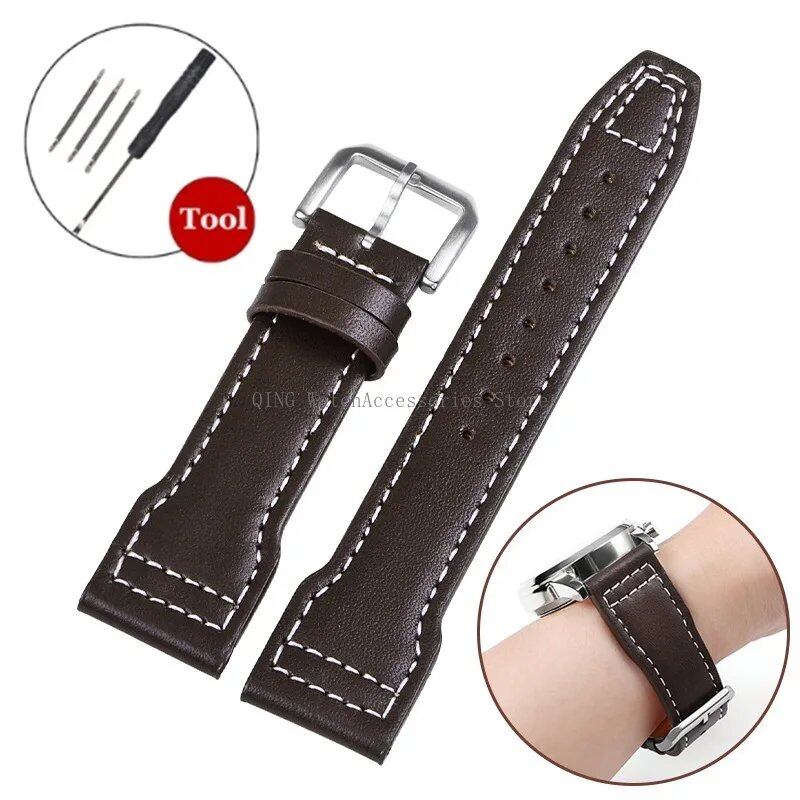 IWC Pilot's Mark 327004/377714 Genuine Leather Strap, Cowhide Leather, Smartwatch Wristband with Folding Buckle, Women's/Men's Bracelet, 20/21/22mm Band Color: mm, Parallel Import