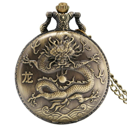 Vintage Bronze Zodiac (Rat, Ox, Tiger, Rabbit, Dragon, Snake, Horse, Sheep, Monkey, Bird, Dog, Boar) Quartz Necklace Pocket Watch, Color: Zodiac, Parallel Import