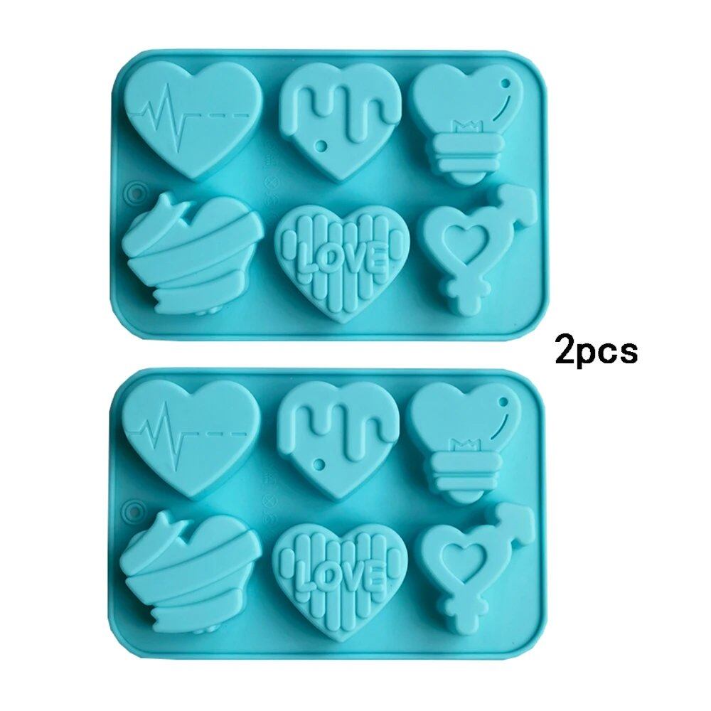Set of 1/2 6-Cavity Love Silicone Candy Molds, DIY Heart Candle and Soap Molds for Chocolate, Pudding, and Jelly Cake Decorations, Baking Tools, Color: Parallel Import