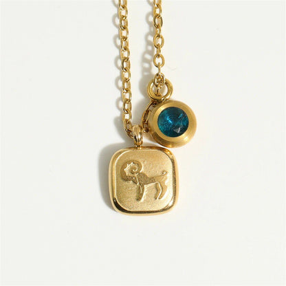 Titanium steel classic necklace with December birthstone pendant and 12 zodiac signs high collar neck chain, 18K gold infurness, 40cm length; Metal Color: ; Ships from: Parallel import