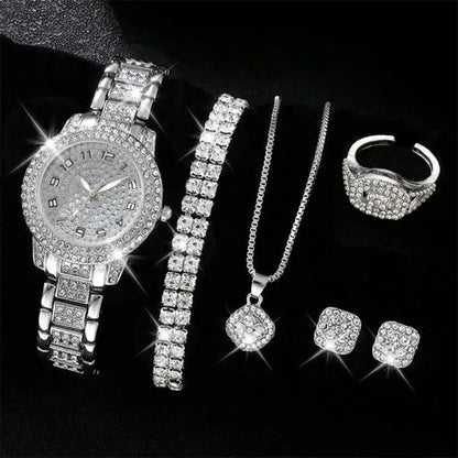 Set of 6 Women's Luxury Elegant Alloy Crystal Bracelet Quartz Watches with Glitter Stones, Gift for Women, Parallel Import