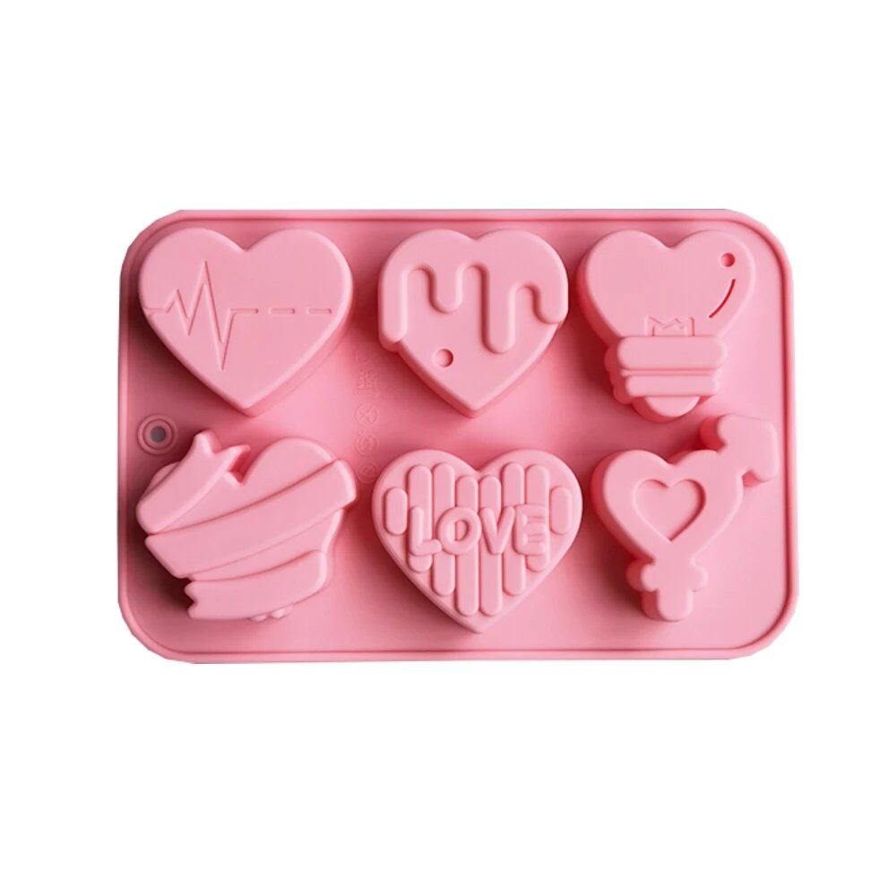 Set of 1/2 6-Cavity Love Silicone Candy Molds, DIY Heart Candle and Soap Molds for Chocolate, Pudding, and Jelly Cake Decorations, Baking Tools, Color: Parallel Import