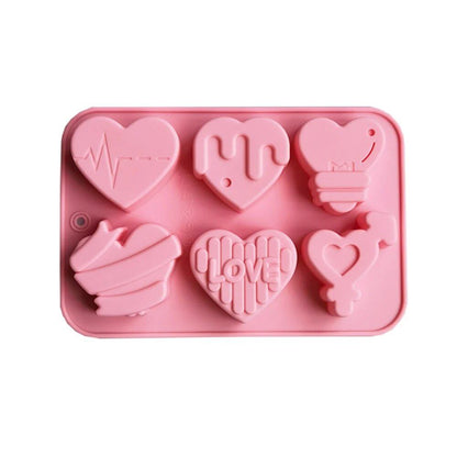 Set of 1/2 6-Cavity Love Silicone Candy Molds, DIY Heart Candle and Soap Molds for Chocolate, Pudding, and Jelly Cake Decorations, Baking Tools, Color: Parallel Import