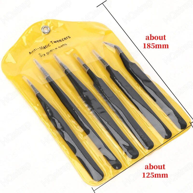 Set of 6 Portable Watch Repair Tools, Anti-Static Stainless Steel Tweezers, Clamp Tool, Straight &amp; Bend, Watchmaker Accessories, Color: Set of 6, Parallel Import
