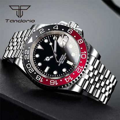 Tandorio NH35A Date Stainless Steel 40mm Diver Automatic Men's Watch with Sapphire Crystal, Rotating Bezel, Luminous Mechanical Watch, Color: Parallel Import