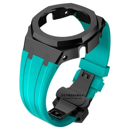 Casio Gen4 Metal Bezel Modification Kit for GA2100 with Stainless Steel Strap and Rubber Watch Case, Compatible with GEN4 GA2100/2110, Band Color: Parallel Import