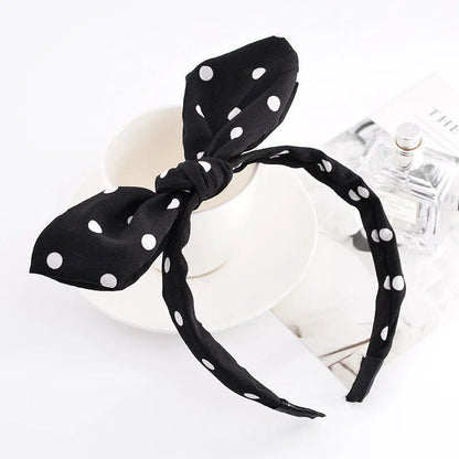 Bunny Ear Striped Print Hair Hoop Band, Wide Hairband with Ribbon for Girls, Hair Accessory, Headpiece, Parallel Import