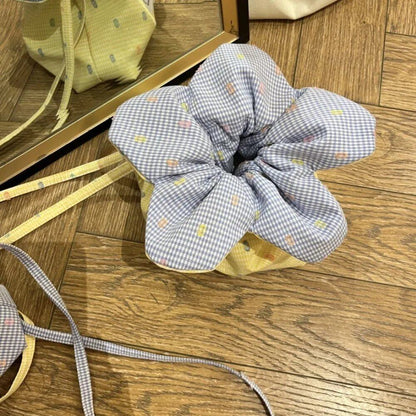文学調チェック柄フラワー巾着 かわいい布小物収納ポケット 携帯便利 小型クロスボディバッグ ショッピングバッグ  並行輸入品