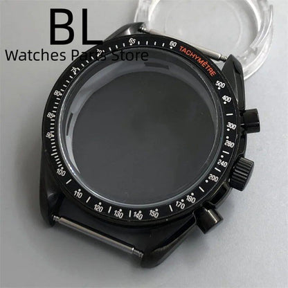 BLIGER 40mm Black PVD VK63 Watch Case with Black, Blue, Red, Green, and Silver Inserts, Acrylic Mirror, and VK63 Movement Assembly and Repair Parts; Dial Diameter: VK63 (Imported)