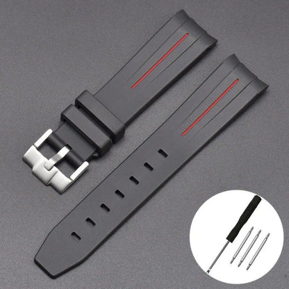 New 20mm Bent End Rubber Watch Strap for Omega Moonwatch, Joint Constellation, Men's Waterproof Sports Watch Band, Band Color: 20mm; Band Width: 20mm, Parallel Import
